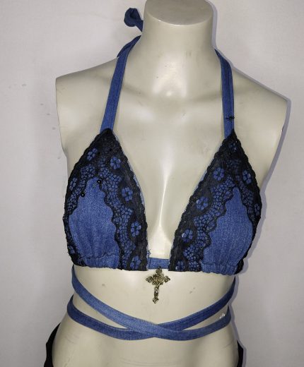 Top bikini mezclilla encaje